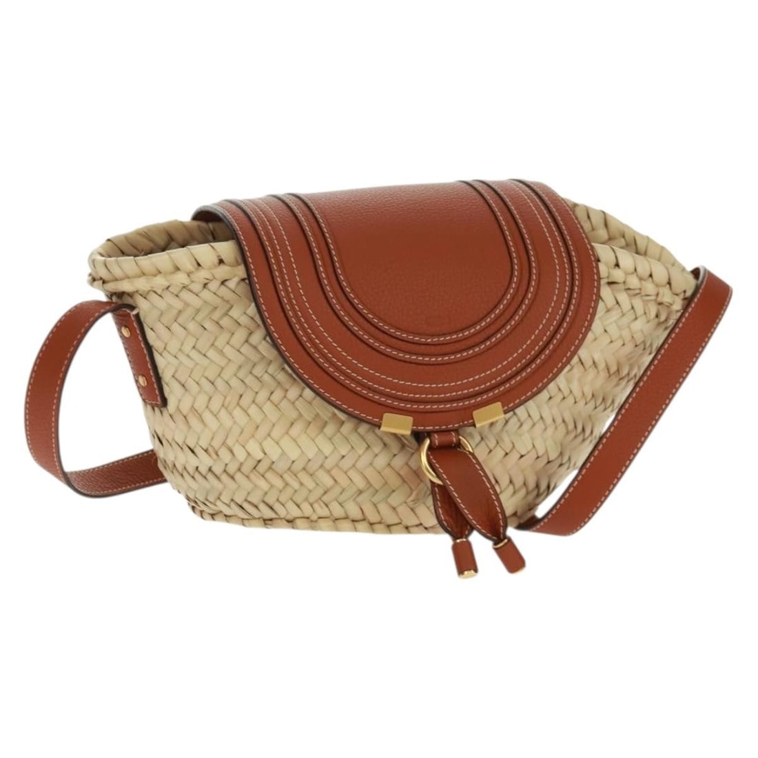 Chloe Mercy Beige Brown Raffia and Leather Shoulder Bag with Dust Bag: Chloe Mercy Beige Brown Raffia and Leather Shoulder Bag with Dust Bag This Chloe Mercy shoulder bag features a beige and brown leather exterior with a raffia design. The bag offers a compact yet versa