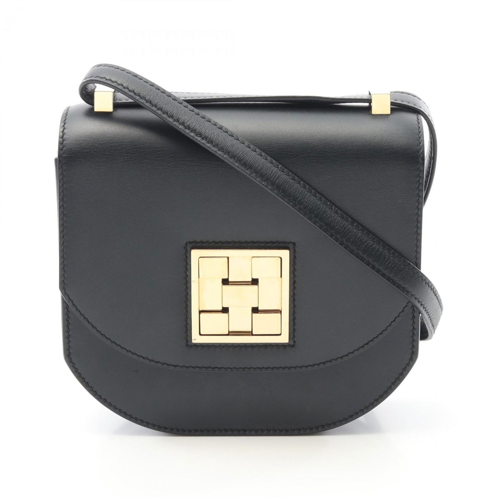 Hermes Mosaique black leather handbag 16cm x 17cm: Hermes Mosaique black leather handbag 16cm x 17cm The Hermes Mosaique is a women's black leather accessory crafted in France. It features a compact design with a few signs of use, such as minor scratc
