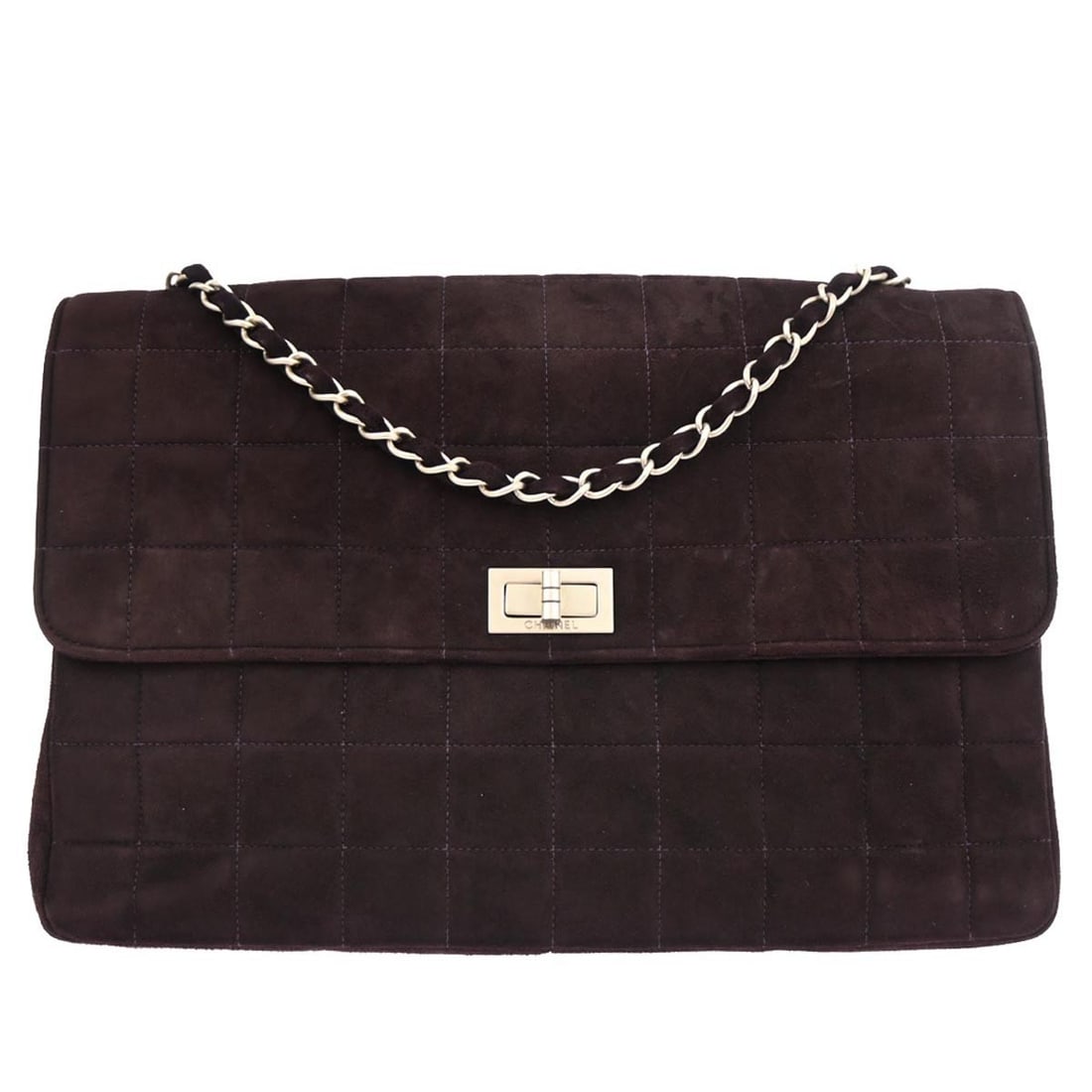 Brown Suede Chanel Jumbo Choco Bar Mademoiselle Lock Shoulder Bag (1 of 10)