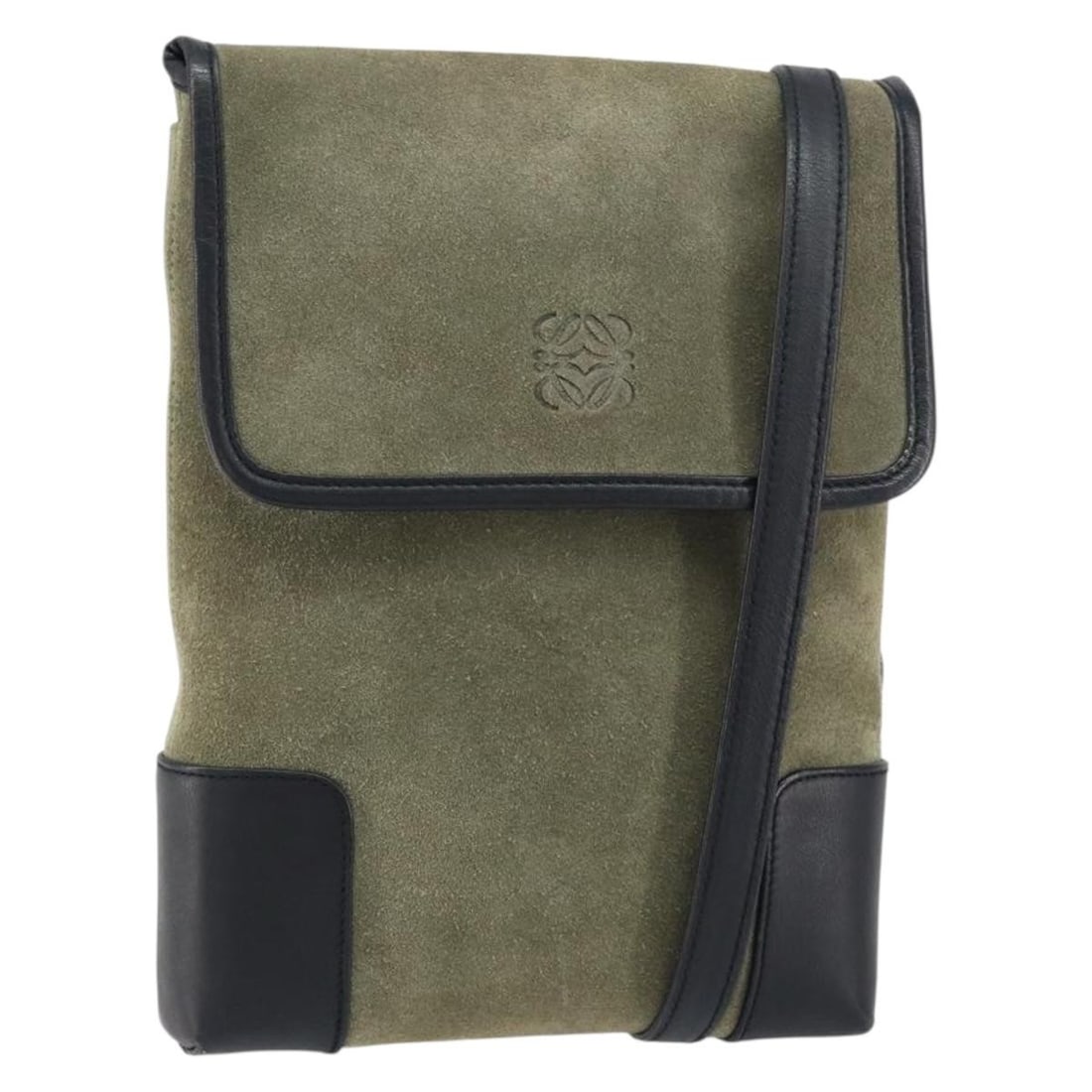 LOEWE Gray Gold Suede Leather Shoulder Bag Auth 152120: LOEWE Gray Gold Suede Leather Shoulder Bag Auth 152120 Introducing the LOEWE Anagram Shoulder Bag, a stylish accessory crafted from high-quality suede leather in a chic gray and gold color combination