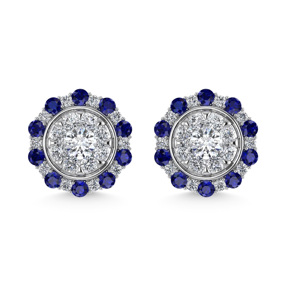 Diamond 1 Ct.Tw. And Blue Sapphire Fashion Earrings in 14K White Gold (1 of 2)