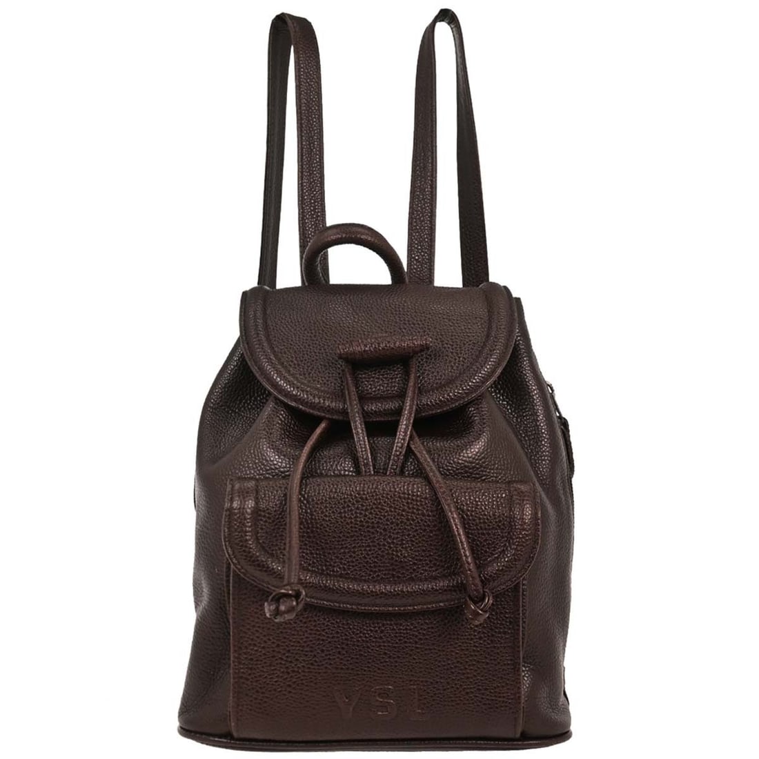 Yves Saint Laurent Brown Leather Backpack with Logo: Yves Saint Laurent Brown Leather Backpack with Logo This stylish Yves Saint Laurent Brown Backpack is perfect for casual outings. Crafted from high-quality leather, it features a rich brown exterior w
