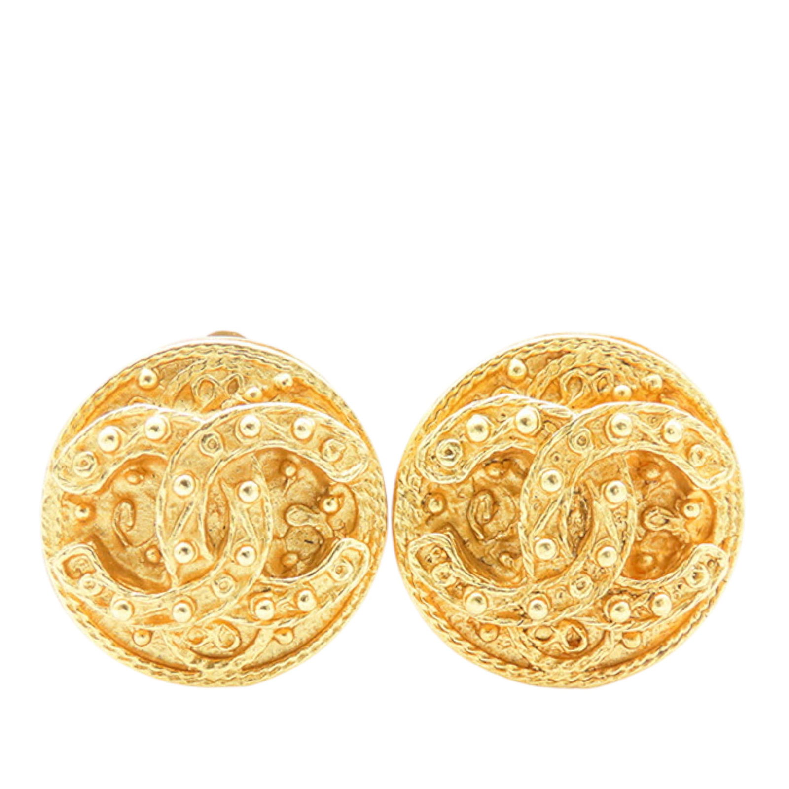 Chanel CC Gold Plated Round Clip On Earrings France (1 of 10)