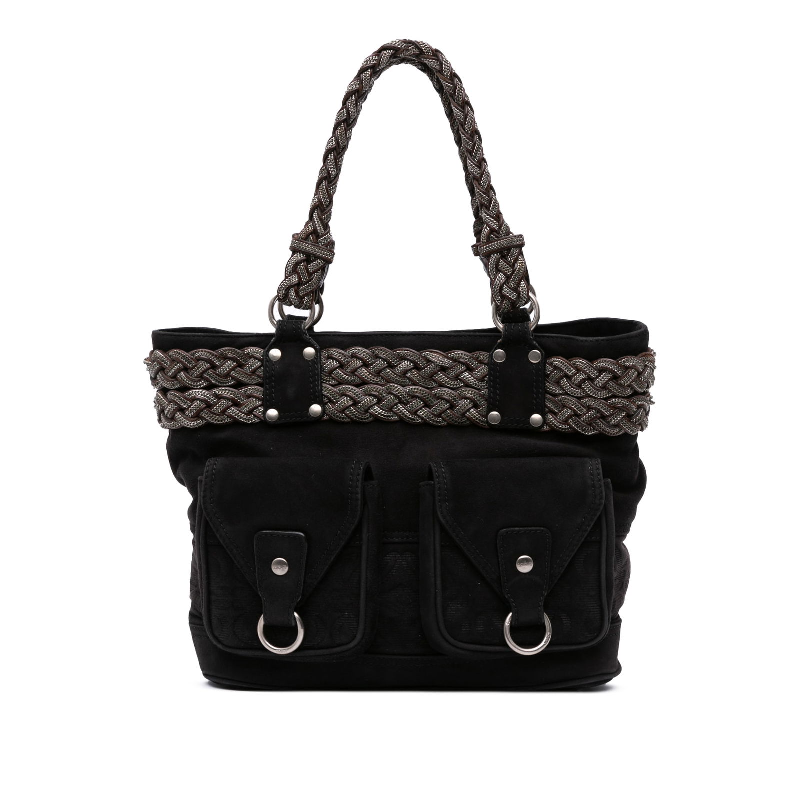 LOEWE Black Suede Braided Chain Pocket Tote Bag (1 of 9)