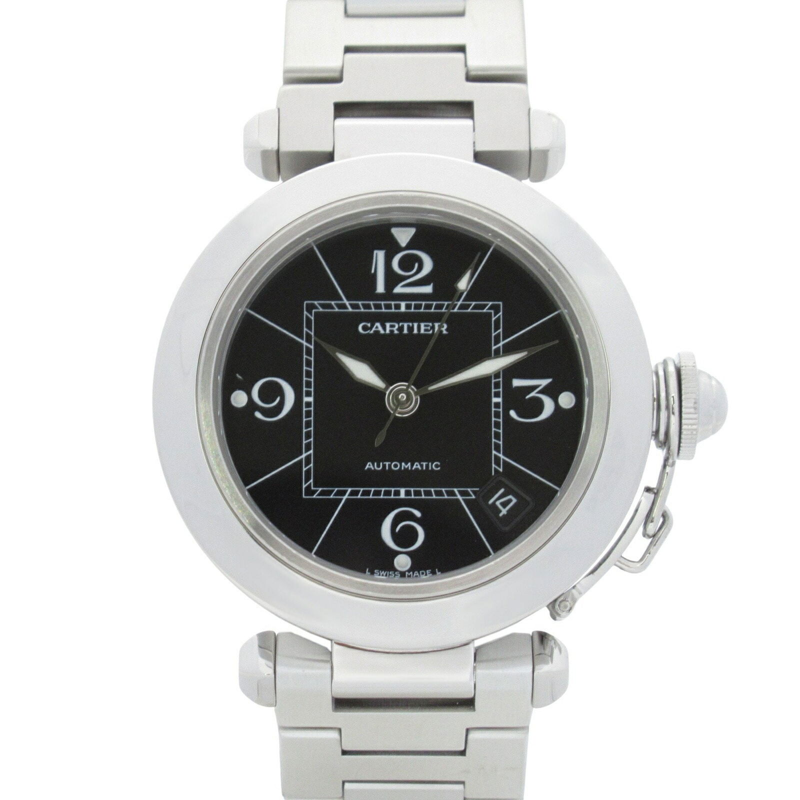 Steel Men's Watch Pasha C by Cartier 35mm Black Dial: Steel Men's Watch Pasha C by Cartier 35mm Black Dial This Cartier Pasha C wristwatch features a black dial and a steel case with a 35mm diameter. The watch is designed for men and comes from Switzerla