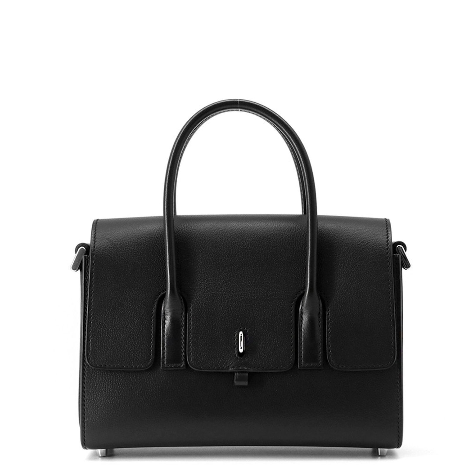 Black Leather Drag Shoulder Bag by Hermes France: Black Leather Drag Shoulder Bag by Hermes France This Hermes Drag bag is crafted from black leather and features a sleek, structured silhouette. Designed for women, it offers both style and functional