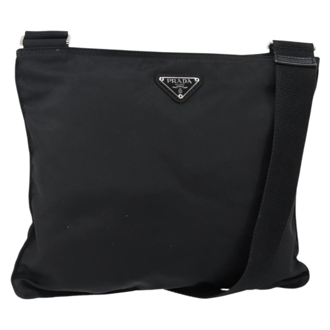 Authentic PRADA Black Silver Nylon Shoulder Bag with Adjustable Strap: Authentic PRADA Black Silver Nylon Shoulder Bag with Adjustable Strap This authentic PRADA shoulder bag combines style and functionality with its sleek black nylon exterior and silver accents. Designe
