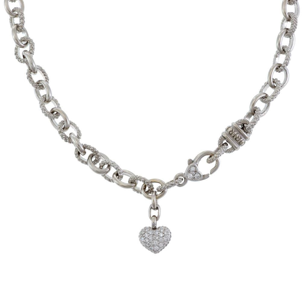 Judith Ripka 18k White Gold Heart Pendant Necklace with Diamonds: Judith Ripka 18k White Gold Heart Pendant Necklace with Diamonds Elevate your style with this exquisite Judith Ripka necklace, masterfully crafted from 18k white gold featuring both textured and polis