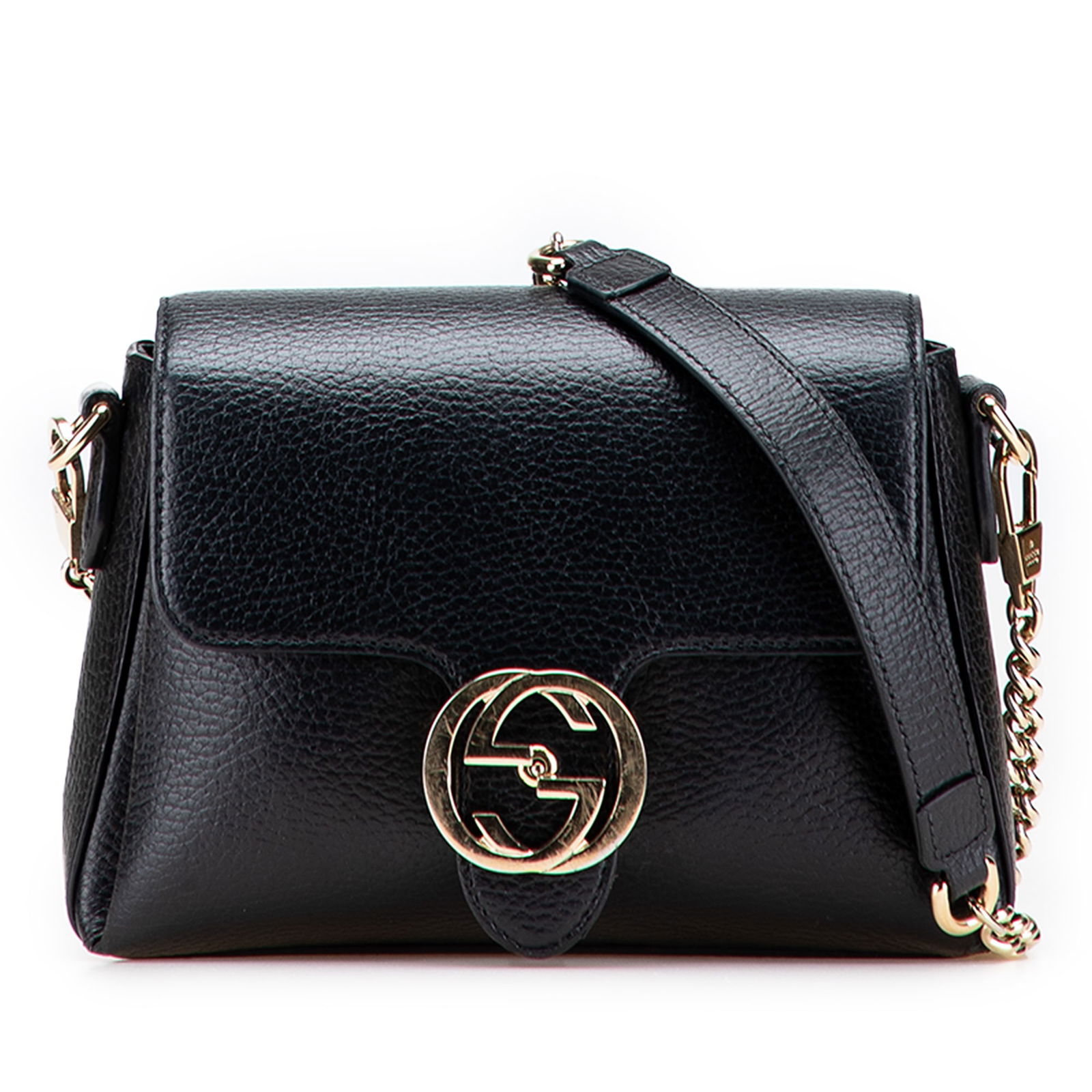 Gucci Small Dollar Calfskin Interlocking G Black Crossbody Bag: Gucci Small Dollar Calfskin Interlocking G Black Crossbody Bag Elevate your accessory collection with the Gucci Small Dollar Calfskin Interlocking G Crossbody. This chic bag is crafted from high-quali