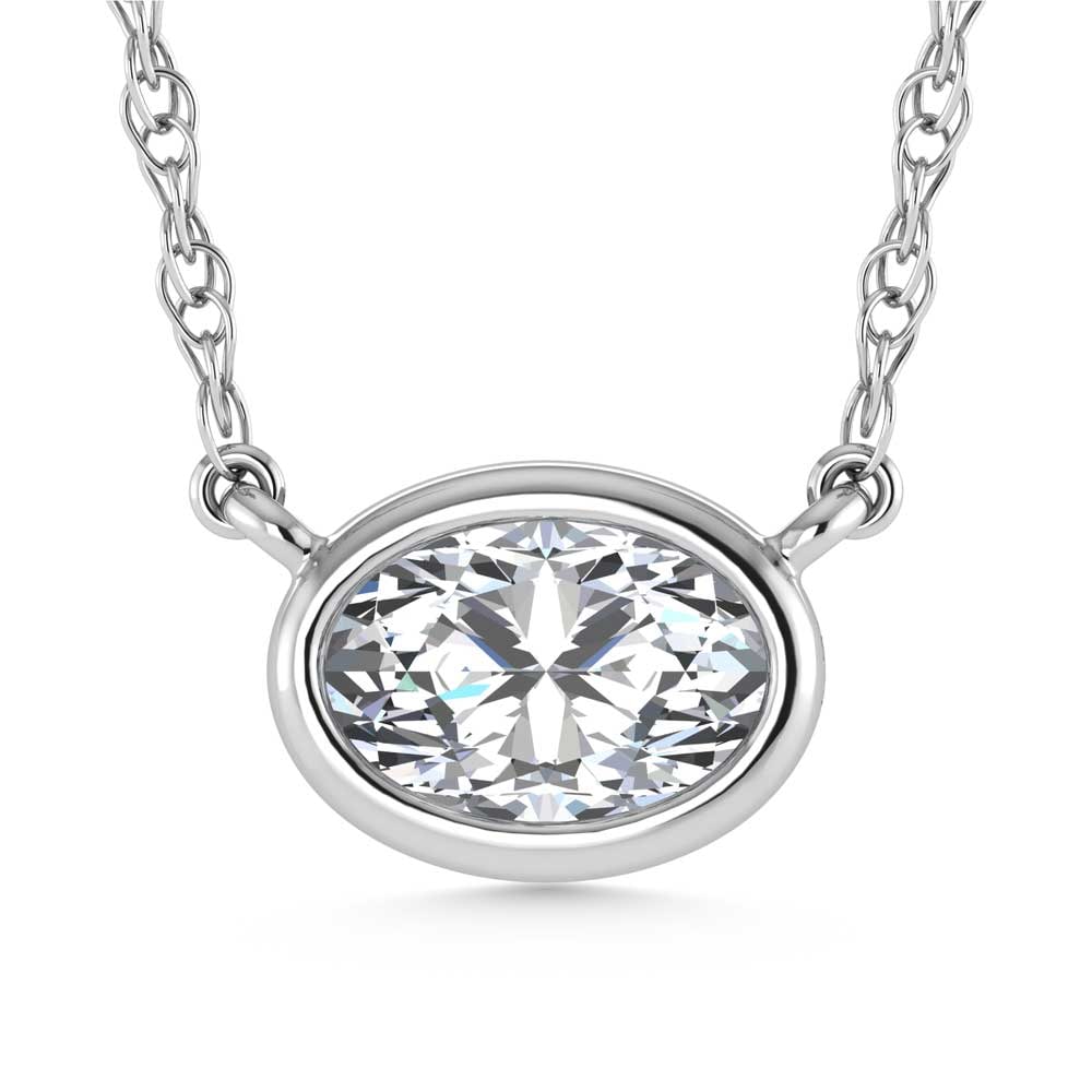 14K White Gold Lab Grown Diamond 1 Ct.Tw. Oval Shape Solitaire Necklace - 16 inches: 14K White Gold Lab Grown Diamond 1 Ct.Tw. Oval Shape Solitaire Necklace - 16 inches Featuring an oval-shaped lab-grown diamond totaling 1 carat total weight, this 14K white gold necklace delivers time