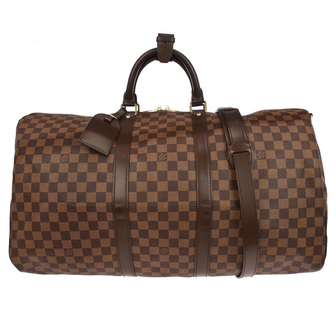Louis Vuitton Keepall Bandouliere 55 Damier Canvas Extra Large Duffle Bag: Louis Vuitton Keepall Bandouliere 55 Damier Canvas Extra Large Duffle Bag This Louis Vuitton Keepall Bandouliere 55 Duffle Bag features the signature Damier canvas leather exterior in brown with logo