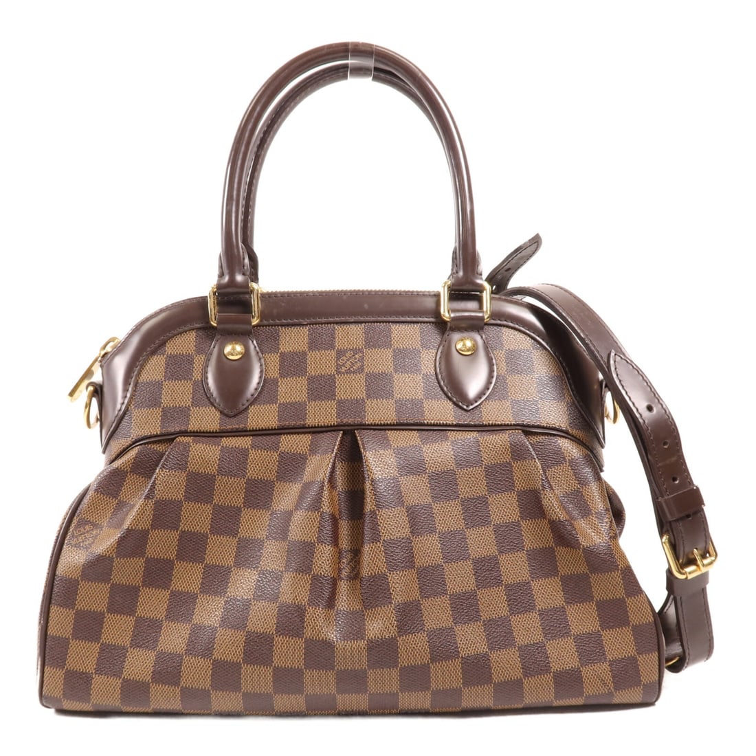 LOUIS VUITTON Trevi PM 2 Way Shoulder Bag GHW Damier Brown: LOUIS VUITTON Trevi PM 2 Way Shoulder Bag GHW Damier Brown This LOUIS VUITTON Trevi PM 2 Way Shoulder Bag is a stylish accessory for any occasion. Crafted from durable PVC coated canvas, this bag feat