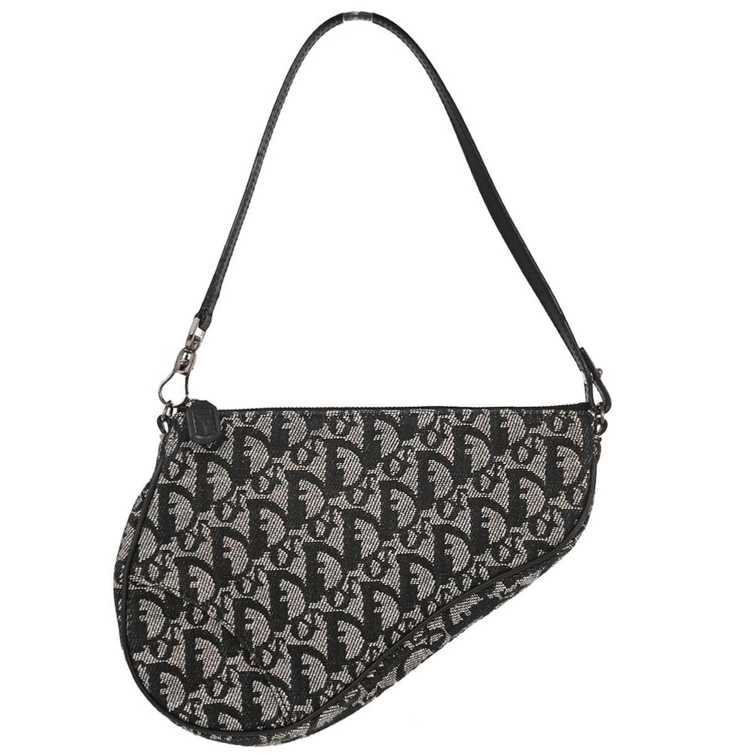 Dior Black Trotter Saddle Handbag with Shoulder Strap MC0032: Dior Black Trotter Saddle Handbag with Shoulder Strap MC0032 This Christian Dior Black Trotter Saddle Handbag combines style and functionality, featuring a sleek black canvas leather exterior. With it