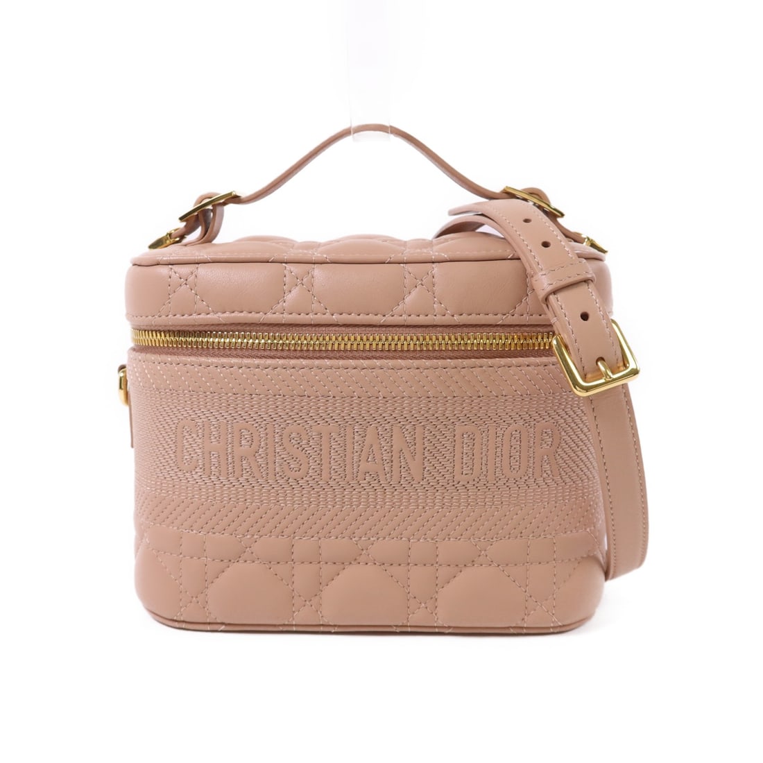 Christian Dior Pink Calfskin GHW 2 Way Shoulder Bag S5488: Christian Dior Pink Calfskin GHW 2 Way Shoulder Bag S5488 Elevate your accessory collection with this Christian Dior CD Travel Vanity Case, a versatile 2-way shoulder bag crafted from premium calfskin