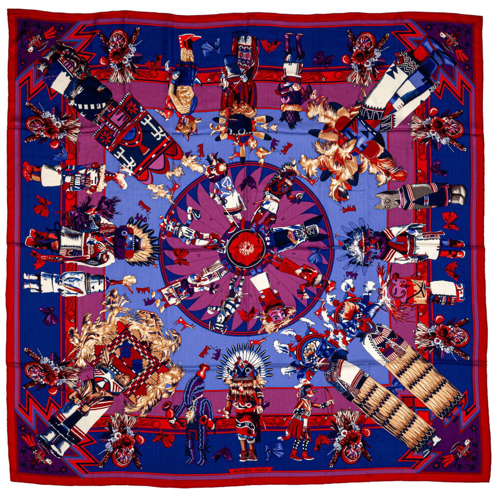 Hermes Kachinas Purple Cashmere Silk Shawl 54 in by 54 in (1 of 7)