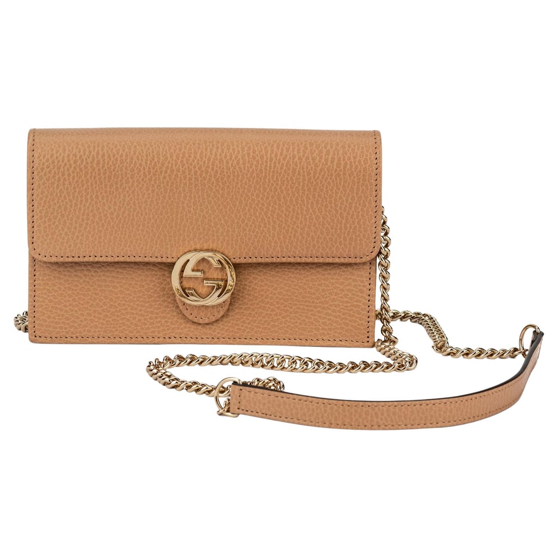Gucci Camel Pebbled Leather Cross Body Clutch Bag with Gold Hardware (1 of 18)