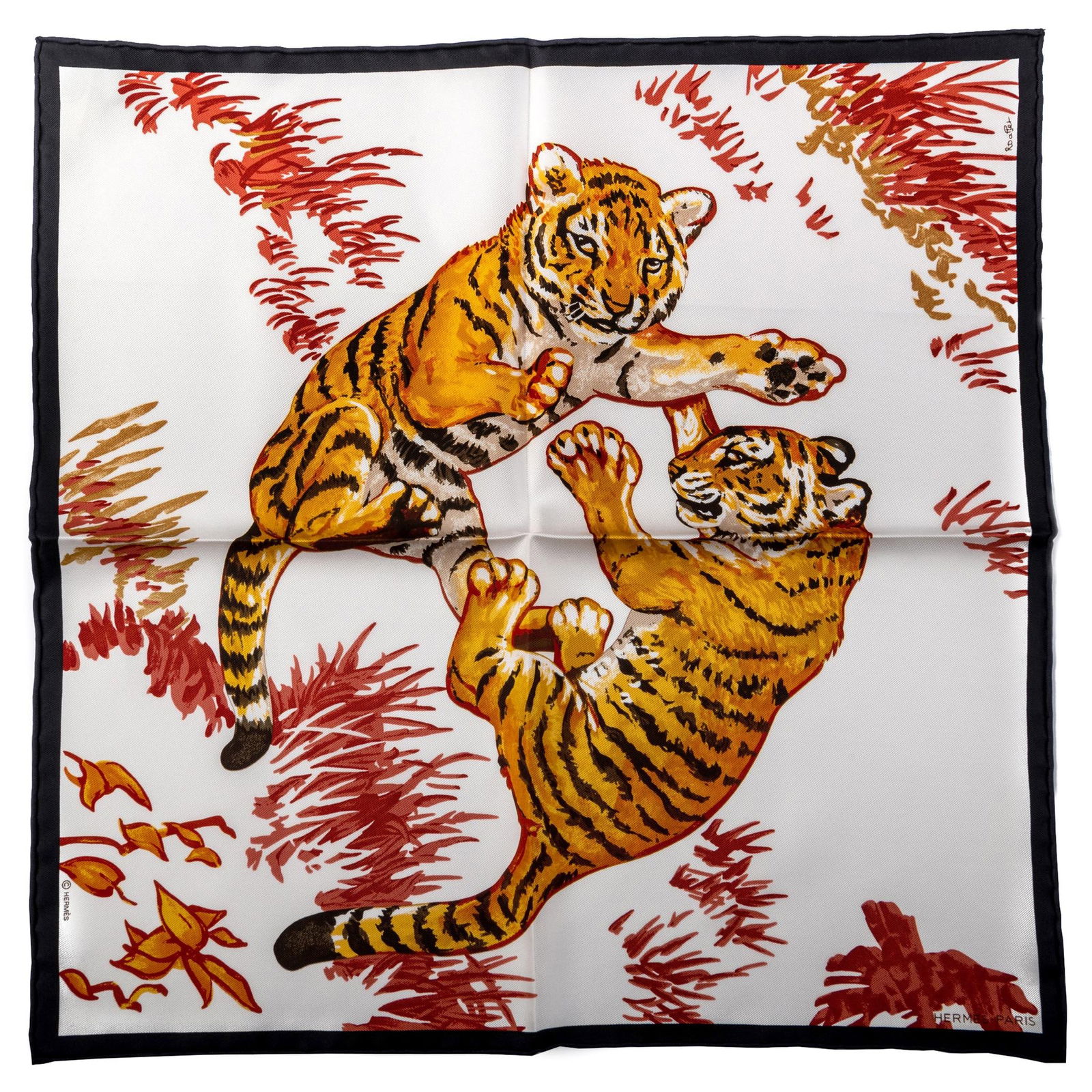 Hermes White Tiger Cubs Silk Small Scarf New in Box (1 of 6)