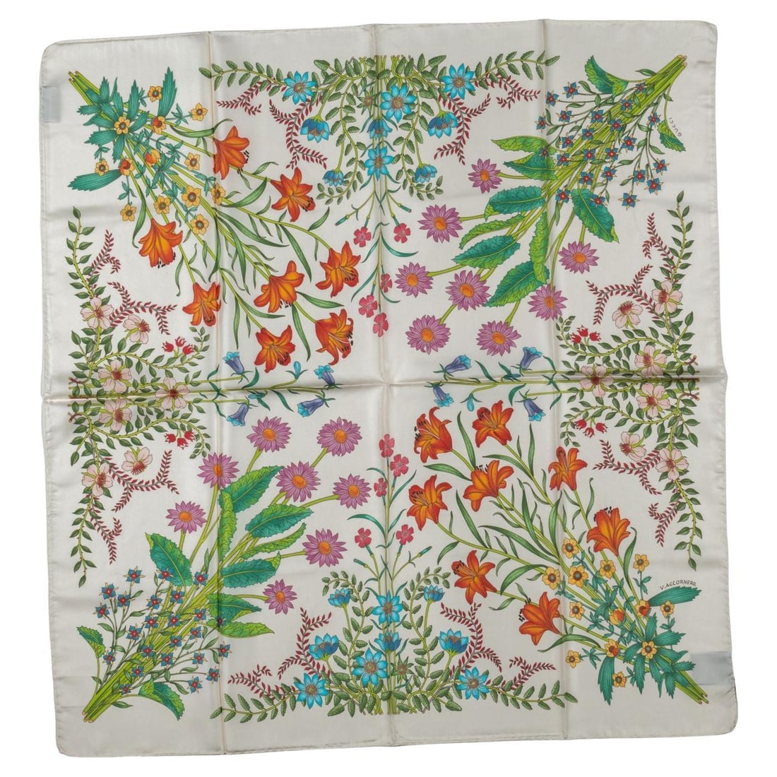 GUCCI New Flora Print Silk Scarf 35in Ivory Italy: GUCCI New Flora Print Silk Scarf 35in Ivory Italy Elevate your accessory collection with this exquisite GUCCI New Flora Print Silk Scarf. Featuring a beautiful ivory background adorned with various fl
