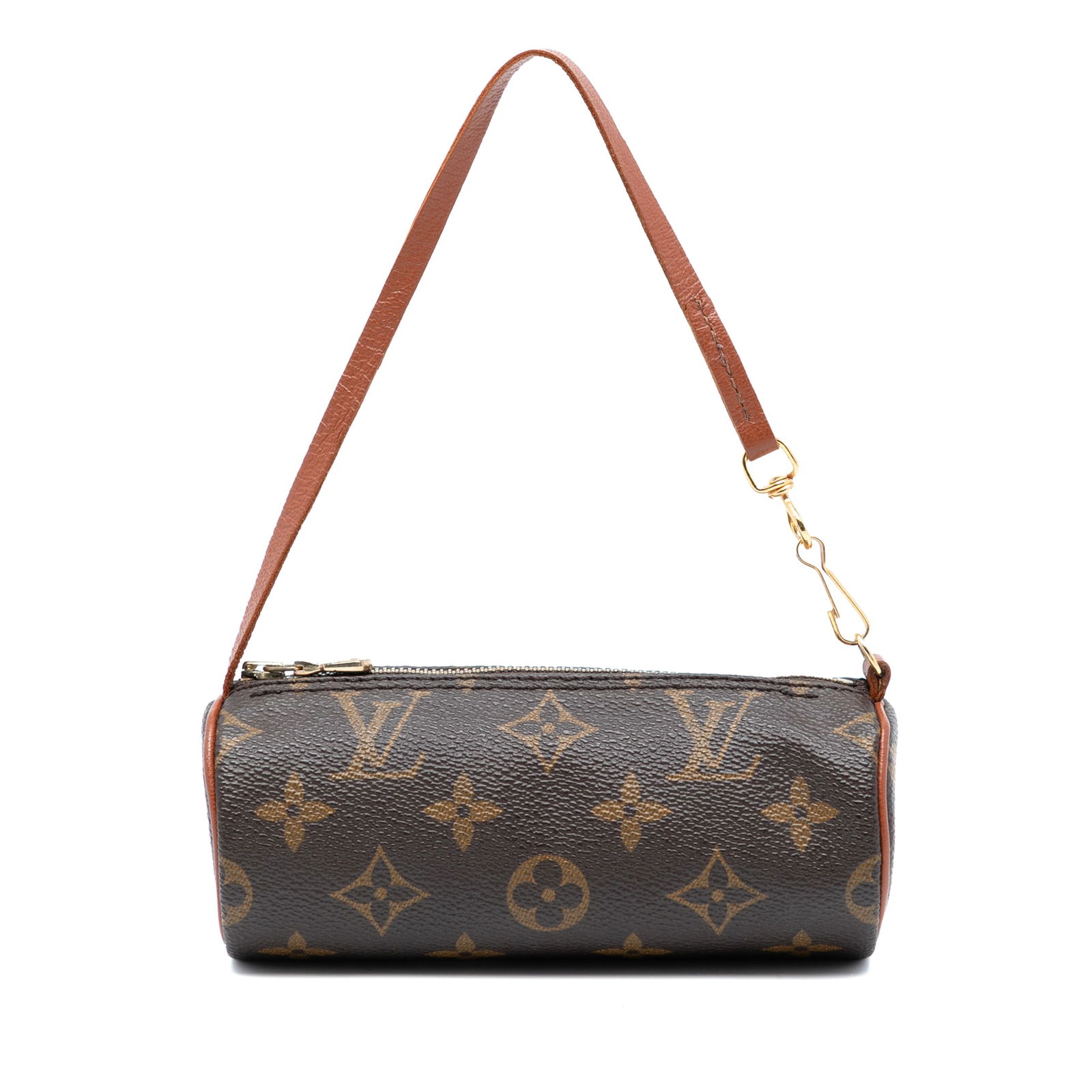 Louis Vuitton Papillon Pochette Monogram Canvas Bag with Leather Trim: Louis Vuitton Papillon Pochette Monogram Canvas Bag with Leather Trim This Louis Vuitton Monogram Papillon Pochette features the signature monogram canvas with vachetta leather trim, a detachable flat
