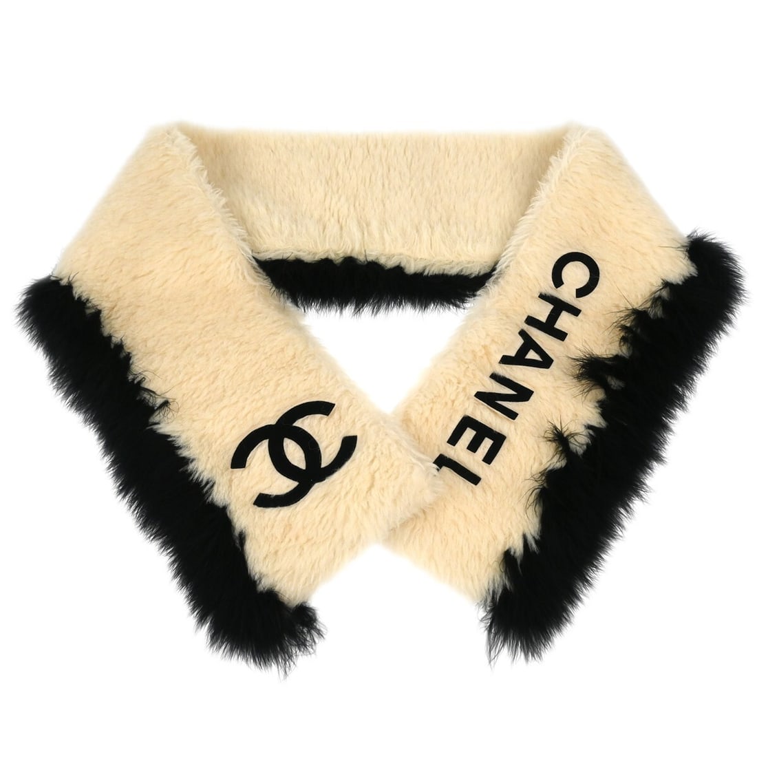 Chanel White Black Fur Shawl Stole Scarf Winter Accessory (1 of 4)