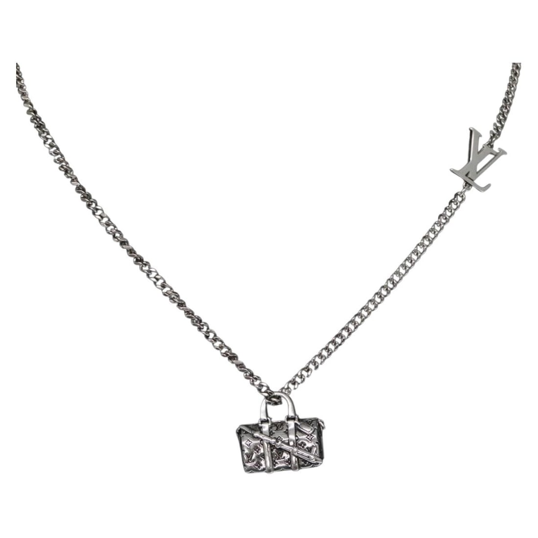 LOUIS VUITTON M00914 Keepall Necklace Silver Metal Auth Italy (1 of 16)