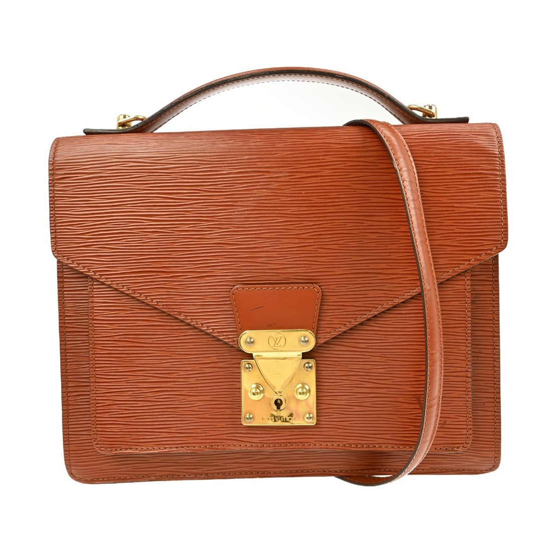 Louis Vuitton Monceau 28 Satchel Brown Epi Leather Handbag: Louis Vuitton Monceau 28 Satchel Brown Epi Leather Handbag The Louis Vuitton Monceau 28 Handbag is a stylish satchel crafted from durable Epi leather in a rich brown hue. This medium-sized bag feature