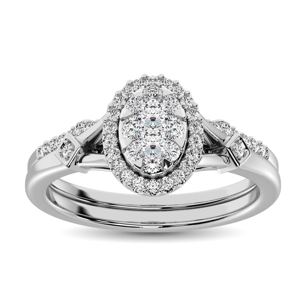 14K White Gold 1/2 Ct.tw Diamond Bridal Ring: 14K White Gold 1/2 Ct.tw Diamond Bridal Ring This eye-catching bridal ring is available in 14k White Gold. There is 54 round diamond with a total carat weight of 0.50Ct.Tw. set in a Invisible / Shared