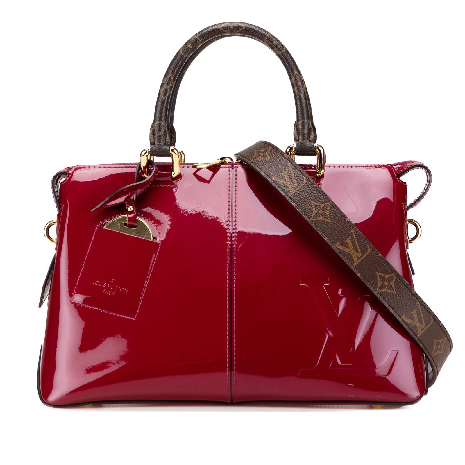 Louis Vuitton Vernis Miroir Tote Purple Leather Bag: Louis Vuitton Vernis Miroir Tote Purple Leather Bag The Louis Vuitton Vernis Miroir Tote is a stylish accessory crafted from vernis leather with a striking purple hue. It features rolled monogram canv