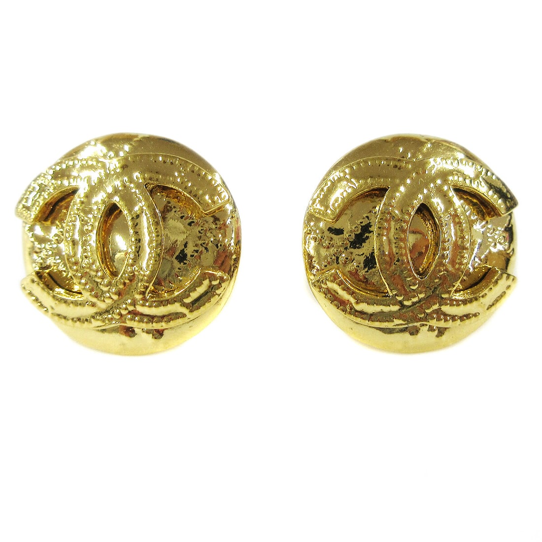 Chanel 94P Gold-tone Clip-On Button Earrings with Logo (1 of 4)