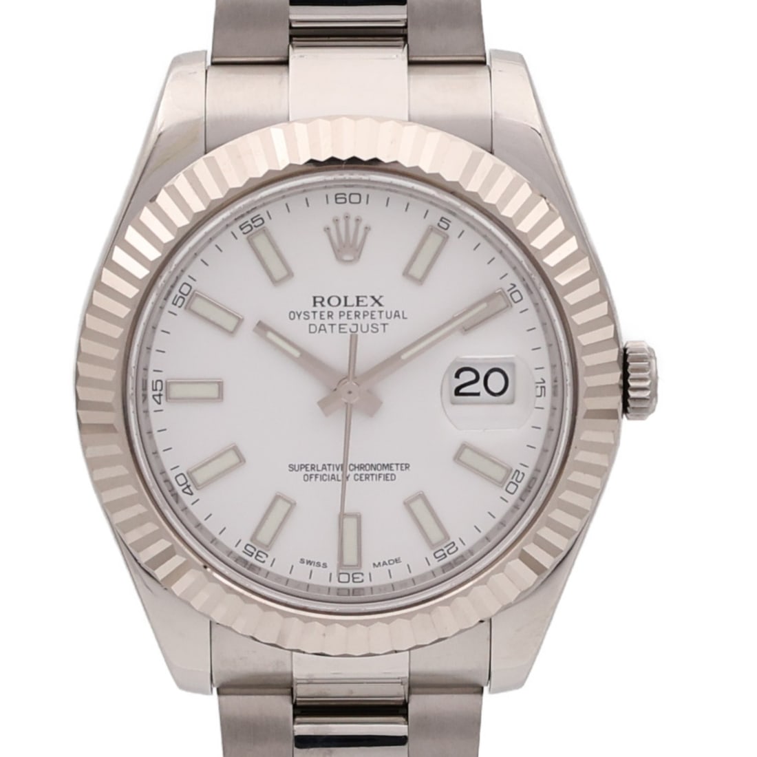 Datejust II 116334 Automatic Wristwatch in 18K White Gold and Steel by Rolex: Datejust II 116334 Automatic Wristwatch in 18K White Gold and Steel by Rolex This ROLEX Datejust II 116334 automatic wristwatch features a white gold and stainless steel construction with a white dial
