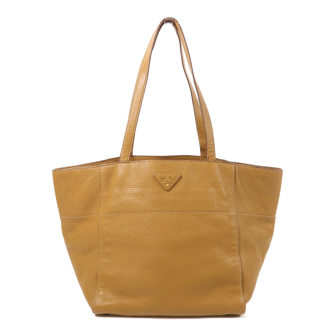 PRADA Yellow Calfskin Leather Shoulder Tote Bag GHW: PRADA Yellow Calfskin Leather Shoulder Tote Bag GHW Elevate your style with this stunning PRADA Shoulder Tote Bag, expertly crafted from luxurious calfskin leather in a vibrant yellow hue. This tote f