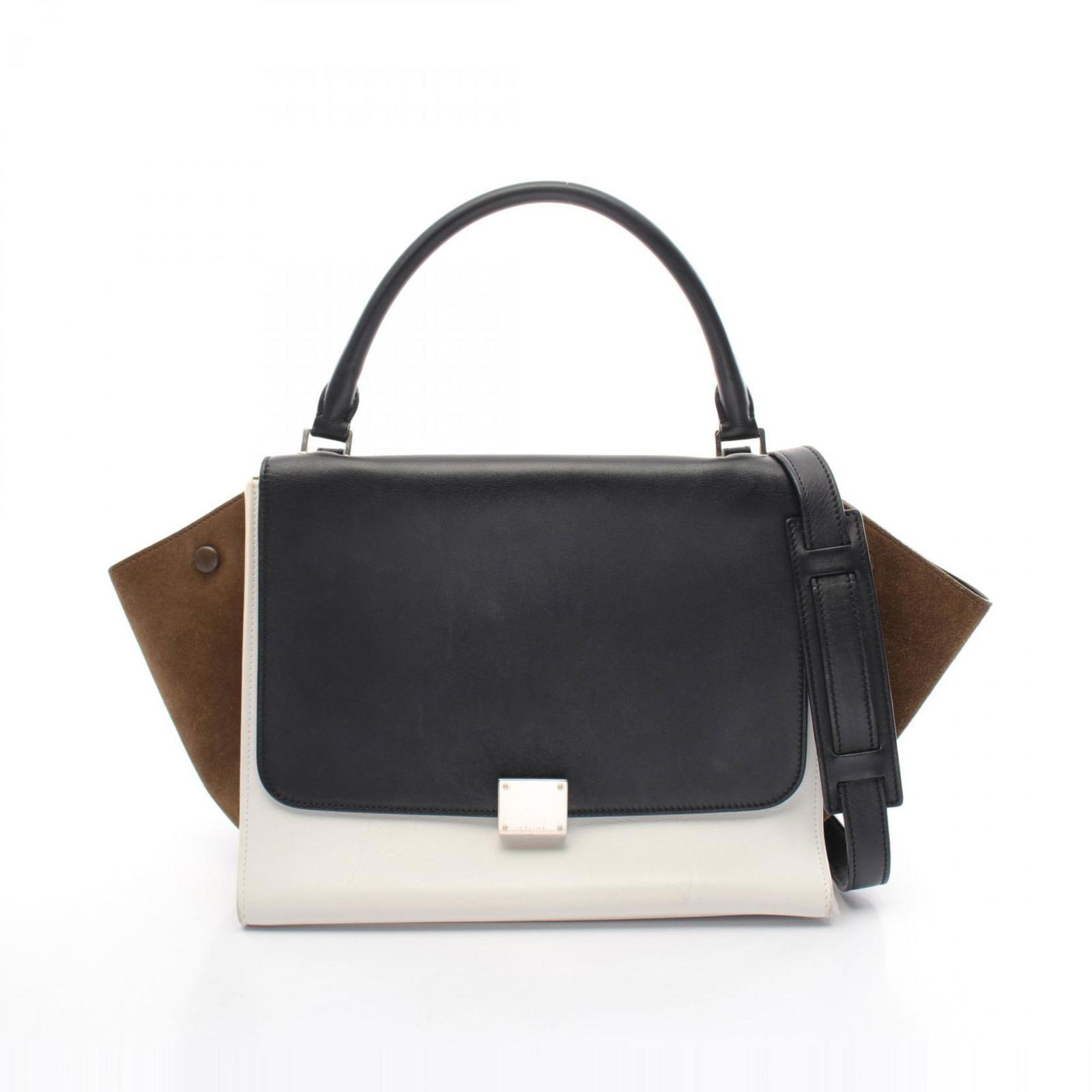 Celine Trapeze Black Leather Handbag 25cm Italy: Celine Trapeze Black Leather Handbag 25cm Italy This Celine Trapeze handbag is crafted from black leather and features a sophisticated design tailored for women. Made in Italy, it showcases practical
