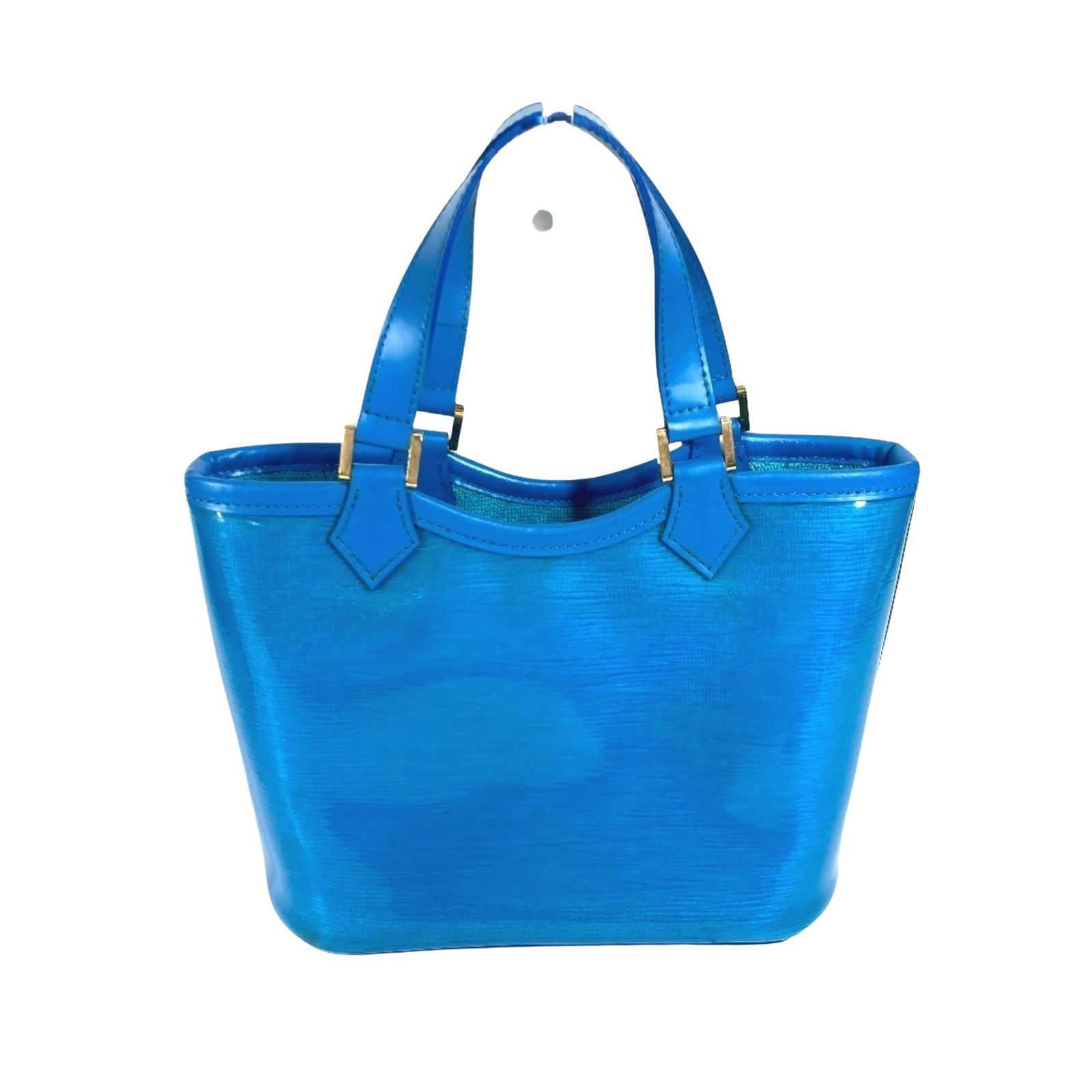 Blue Vinyl Louis Vuitton Lagoon Bay Handbag from Spain: Blue Vinyl Louis Vuitton Lagoon Bay Handbag from Spain This Louis Vuitton Lagoon Bay handbag features a blue vinyl exterior and is designed for women. The bag is crafted in Spain and offers a spacious