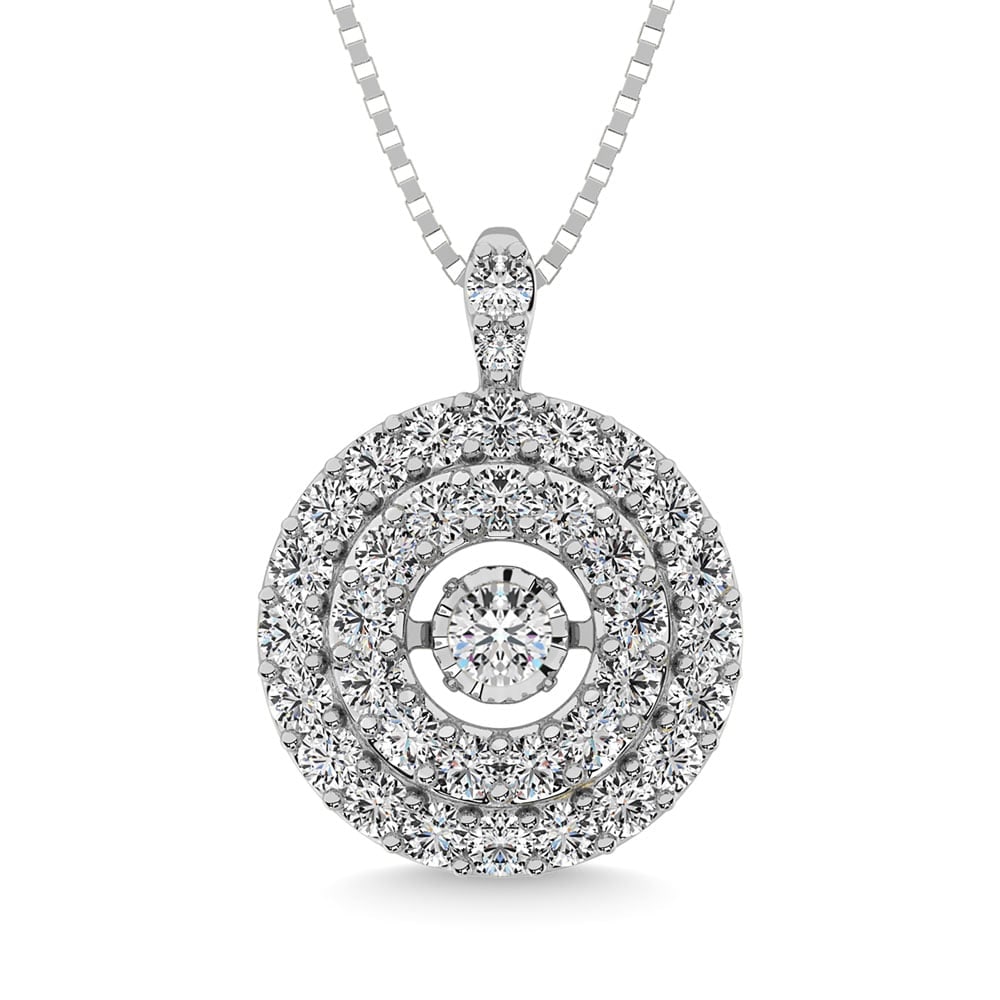 14K White Gold 2/5 Ct.Tw. Moving Diamond Pendant: 14K White Gold 2/5 Ct.Tw. Moving Diamond Pendant 14K White Gold 2/5 Ct.Tw. Moving Diamond Pendant.The Center diamond glistens in a unique setting that moves with every beat of her heart and every turn