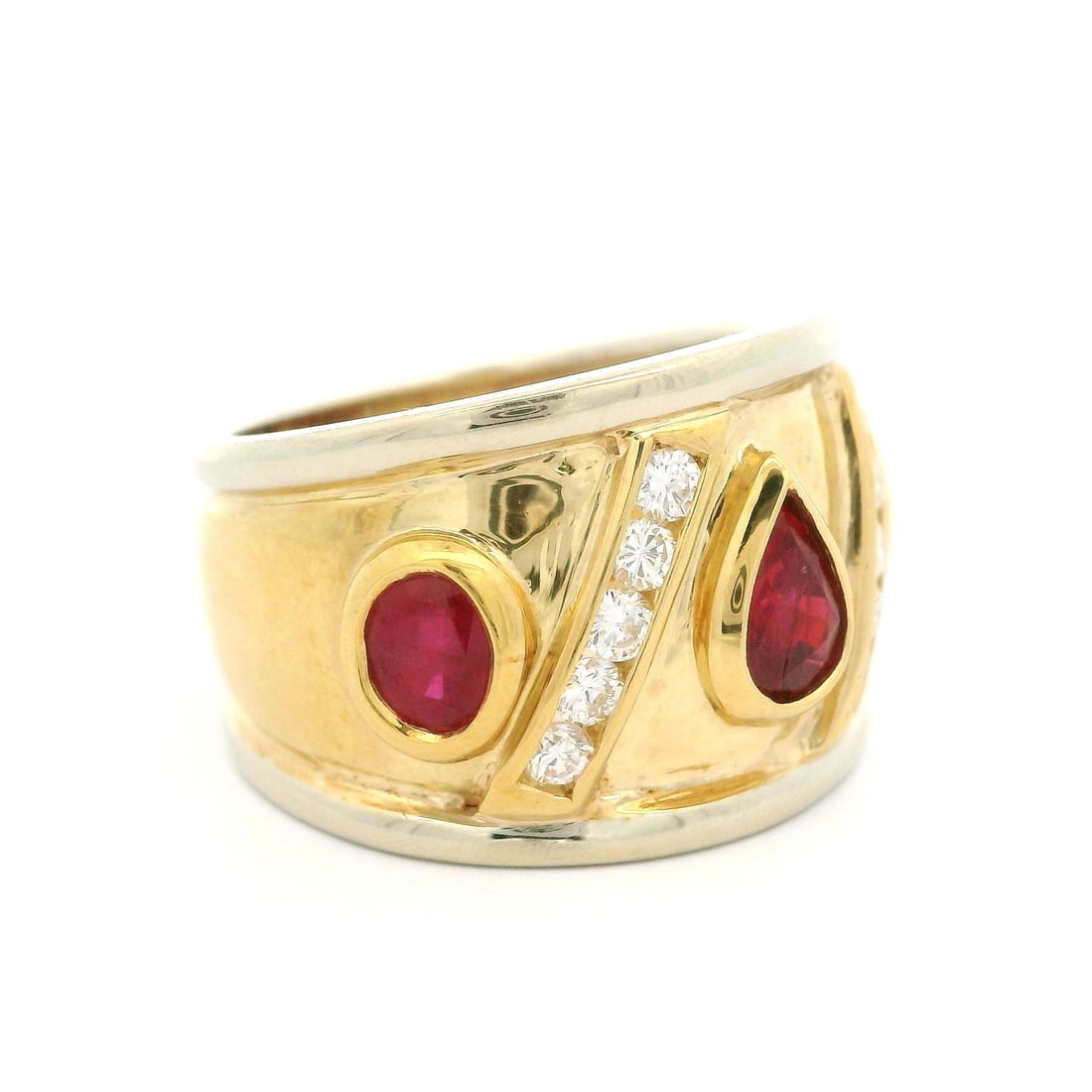 18k Gold 2.98ctw Ruby Diamond Bombe Cigar Cocktail Ring - 2