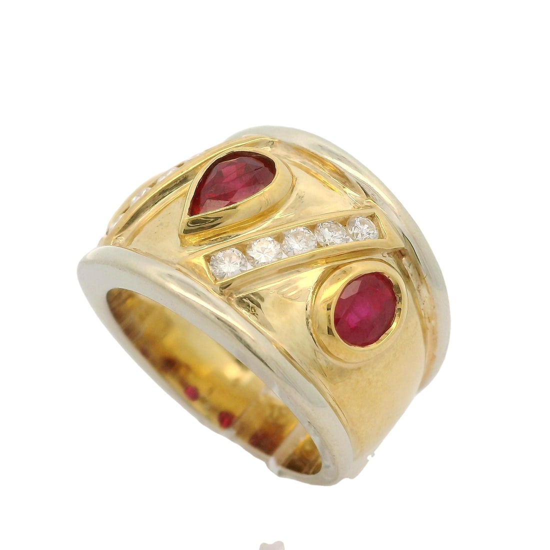 18k Gold 2.98ctw Ruby Diamond Bombe Cigar Cocktail Ring - 7