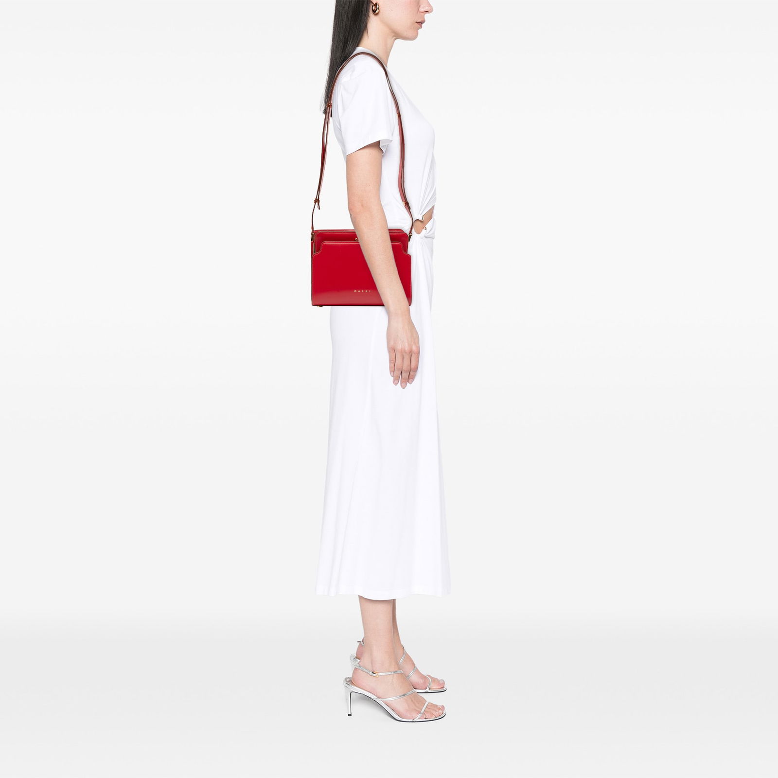 Marni Trunk Reverse Red Leather Crossbody Bag with Adjustable Strap - 10