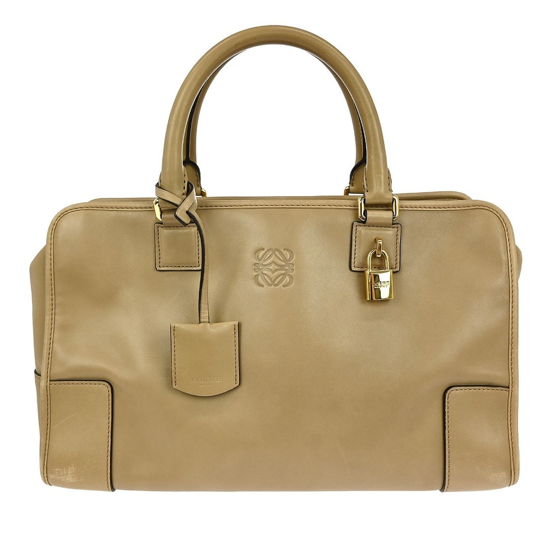 Loewe Amazona 36 Large Grege Leather Top Handle Bag: Loewe Amazona 36 Large Grege Leather Top Handle Bag This Loewe Amazona 36 is a large top handle bag crafted from grege leather, featuring double leather handles with a 4-inch drop. The bag is designed