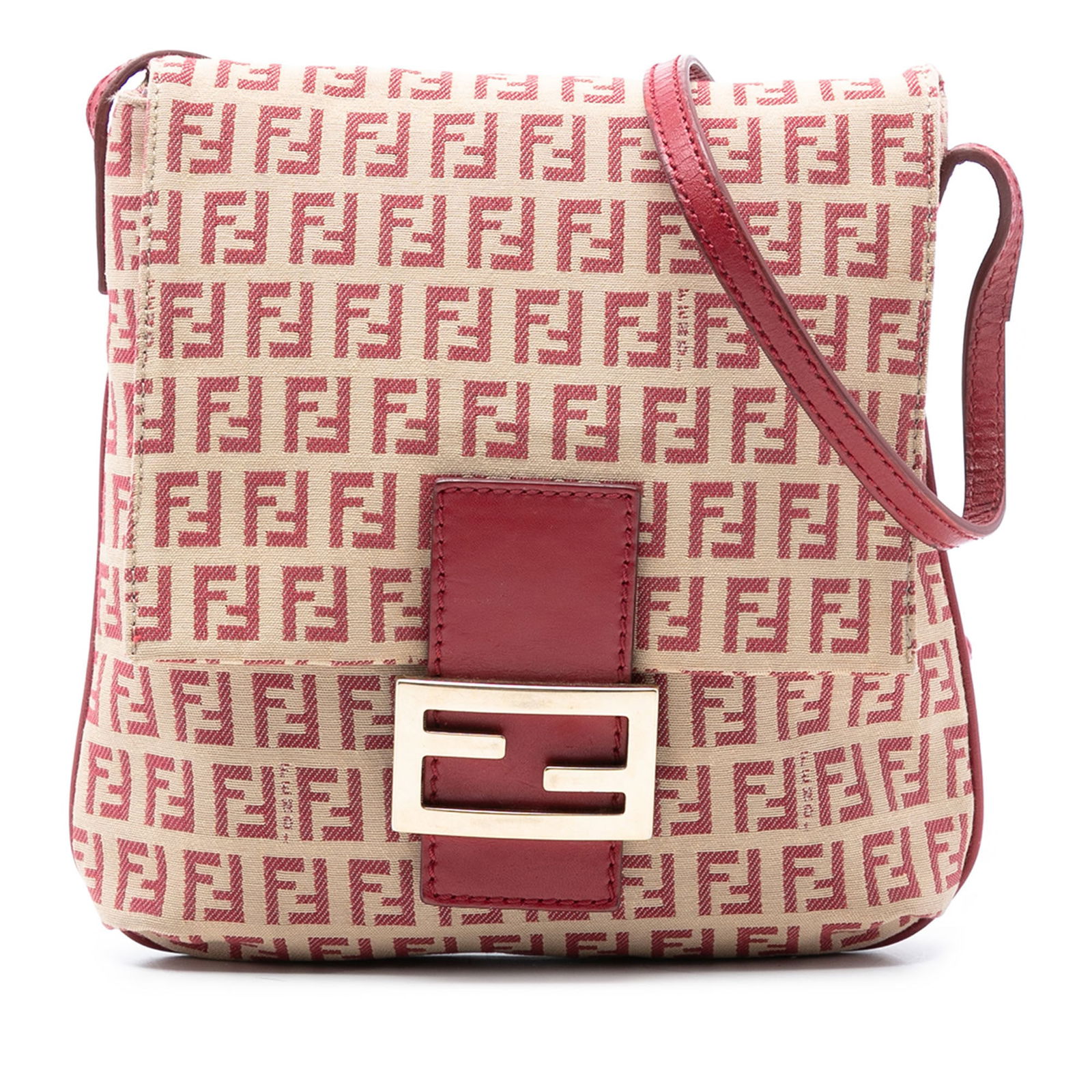 Fendi Zucchino Canvas Shoulder Bag with Leather Trim and Flap: Fendi Zucchino Canvas Shoulder Bag with Leather Trim and Flap This Fendi Zucchino Canvas Flap Crossbody features a brown canvas body with leather trim, an adjustable flat leather shoulder strap, a fro