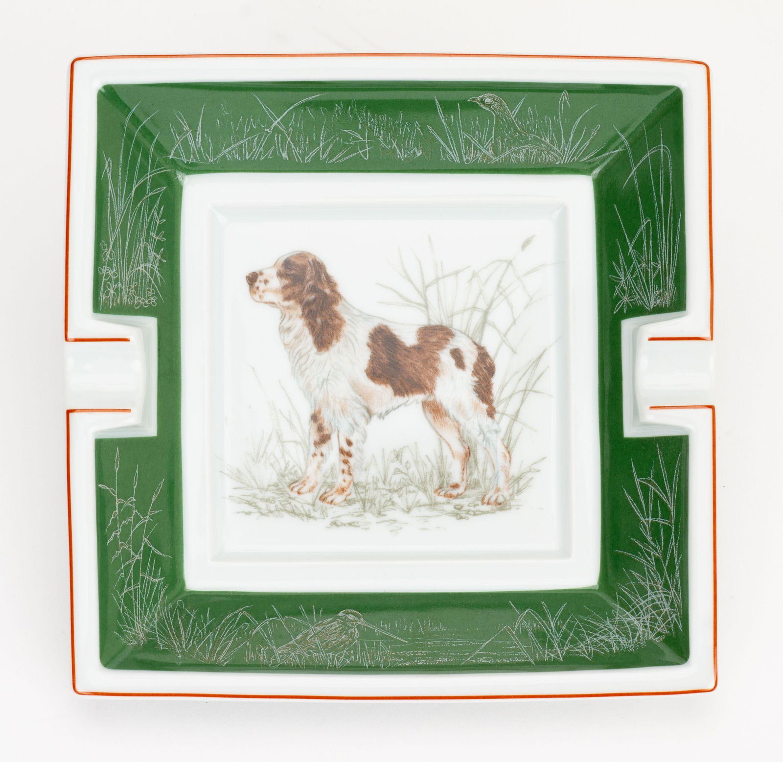Hermes Porcelain Sprinter Dog Ashtray Green White 6.3 in France (1 of 4)