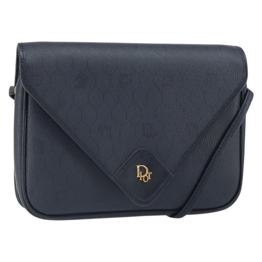 Navy PVC Honeycomb Shoulder Bag by Christian Dior with Gold Accents: Navy PVC Honeycomb Shoulder Bag by Christian Dior with Gold Accents This Christian Dior shoulder bag features the brand's signature honeycomb canvas with navy and gold PVC leather accents. Made in Fra