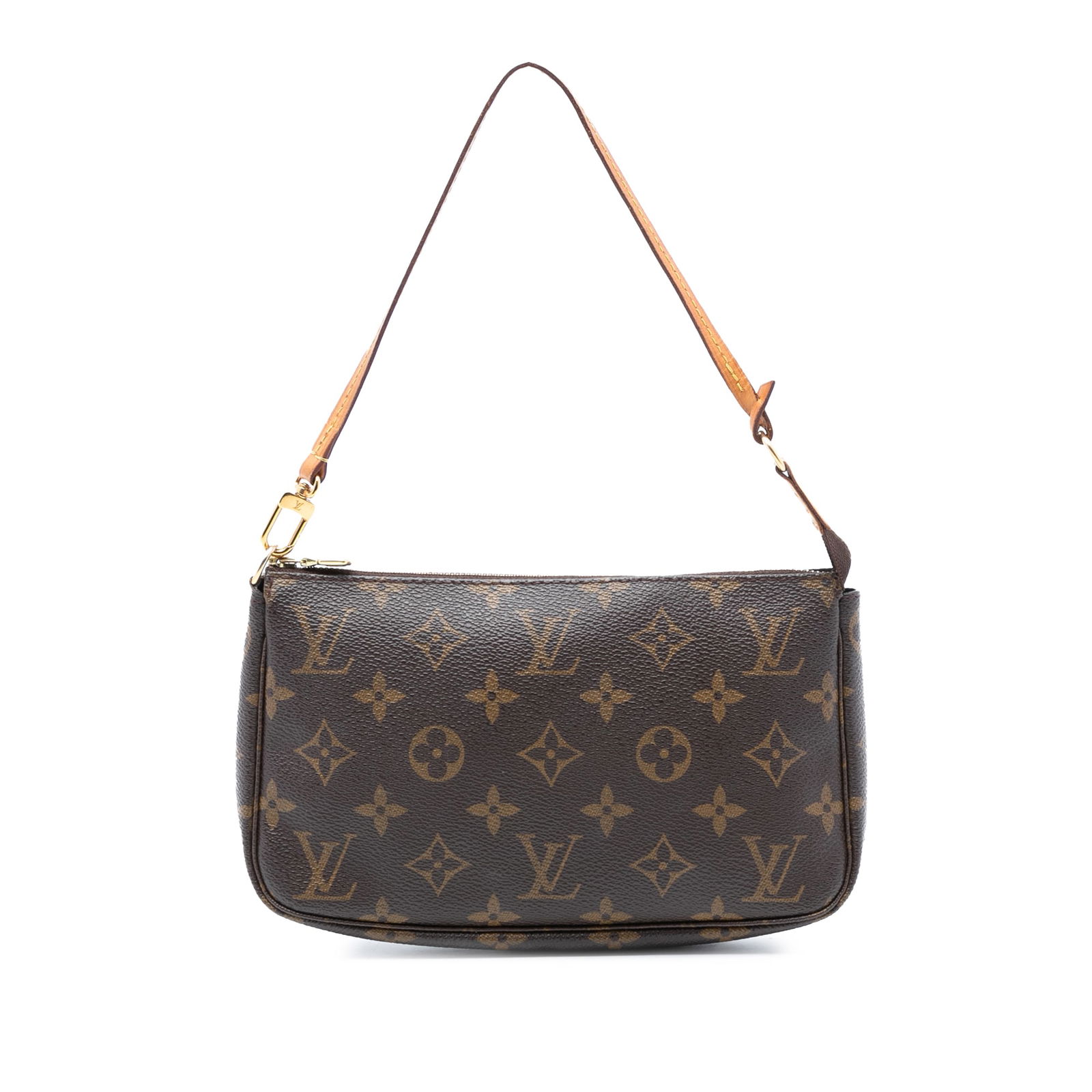Louis Vuitton Brown Monogram Canvas Pochette Accessoires Shoulder Bag: Louis Vuitton Brown Monogram Canvas Pochette Accessoires Shoulder Bag This Louis Vuitton Monogram Pochette Accessoires features the iconic monogram canvas body, a flat vachetta leather handle, and a t