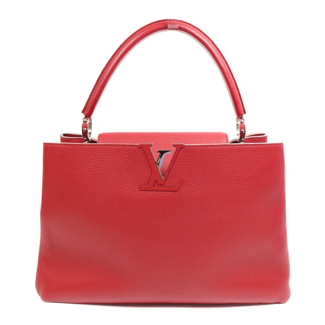 LOUIS VUITTON Capucines GM Red Shoulder Bag M48871 Taurillon Leather: LOUIS VUITTON Capucines GM Red Shoulder Bag M48871 Taurillon Leather Introducing the Louis Vuitton Capucines GM Shoulder Bag, a stunning accessory crafted from luxurious taurillon leather. This should