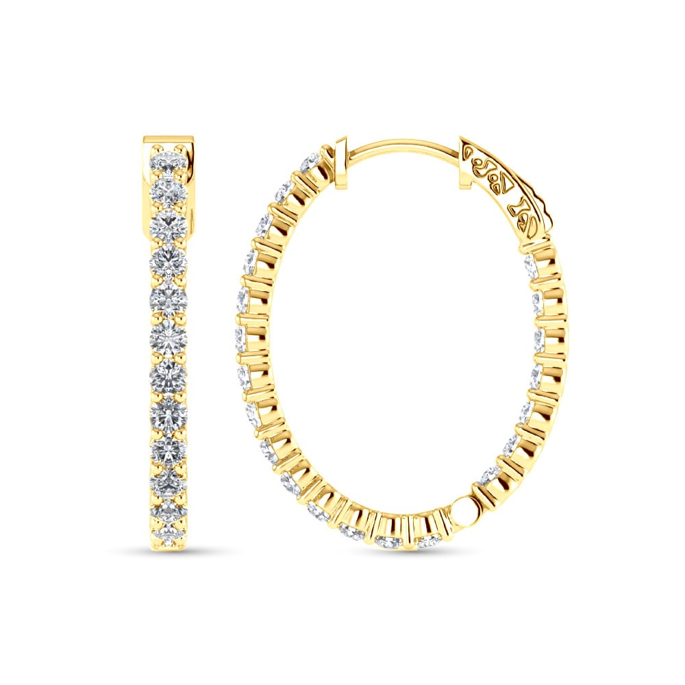 14K Yellow Gold Lab Grown Diamond 3 3/4 Ct.Tw. Hoop Earrings: 14K Yellow Gold Lab Grown Diamond 3 3/4 Ct.Tw. Hoop Earrings Opulent 14K yellow gold hoops featuring 3 3/4 Ct.Tw. lab-grown diamonds, offering bold sparkle. 14k Yellow Gold Stone Color: D-f Stone Clar