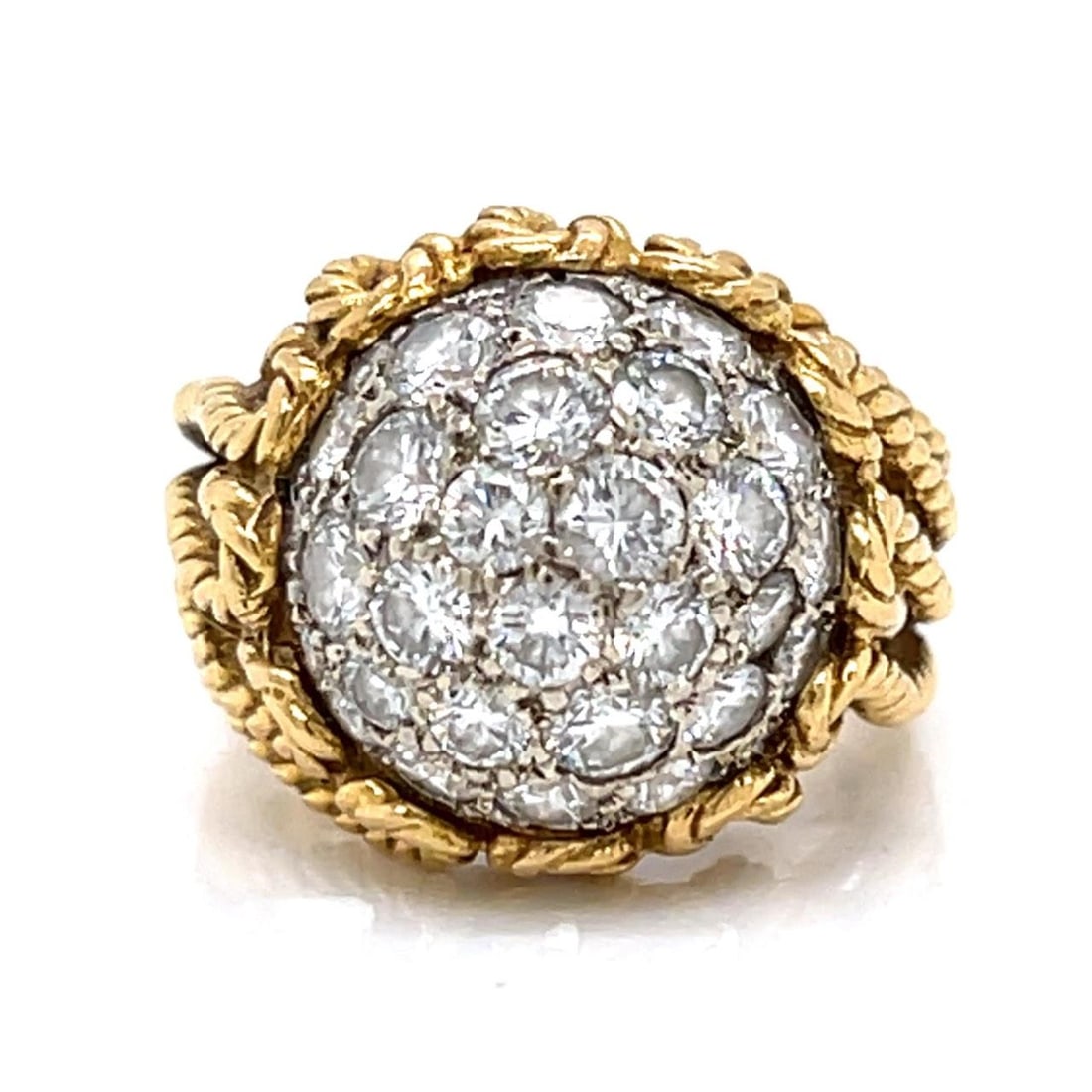 Vintage 1960s 18K Yellow Gold 3.00 Ct Diamond Ring: Vintage 1960s 18K Yellow Gold 3.00 Ct Diamond Ring This stunning 1960's ring features an elegant design crafted from 18K yellow gold. It is adorned with 35 diamonds that collectively weigh approximate