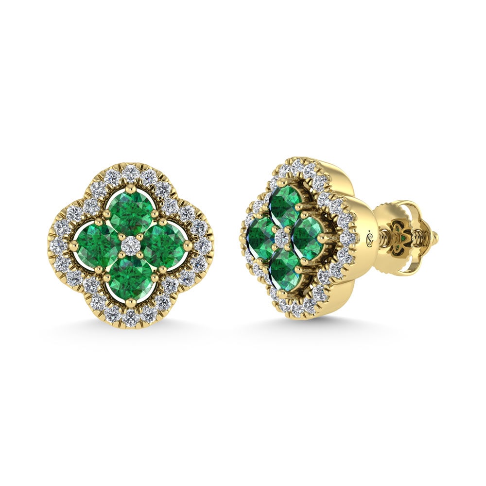14K Yellow Gold Diamond 7/8 Ct.Tw. and Emerald Clover Earrings (1 of 3)
