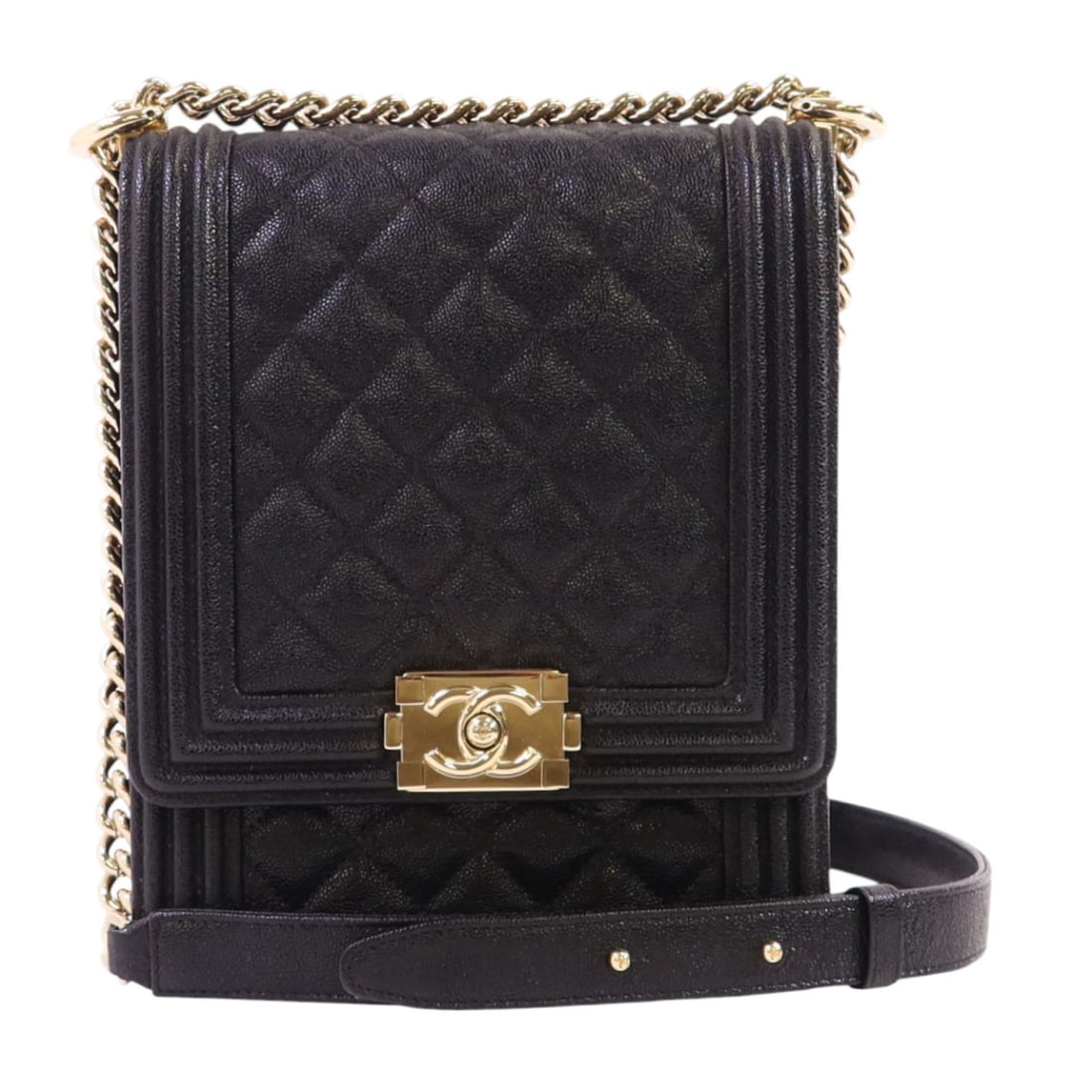 Black Calfskin Boy Chain Shoulder Bag by CHANEL AS0130 GHW: Black Calfskin Boy Chain Shoulder Bag by CHANEL AS0130 GHW This CHANEL Boy Chain shoulder bag is crafted from black calfskin leather and features the iconic CC detail. It offers a stylish and versatil