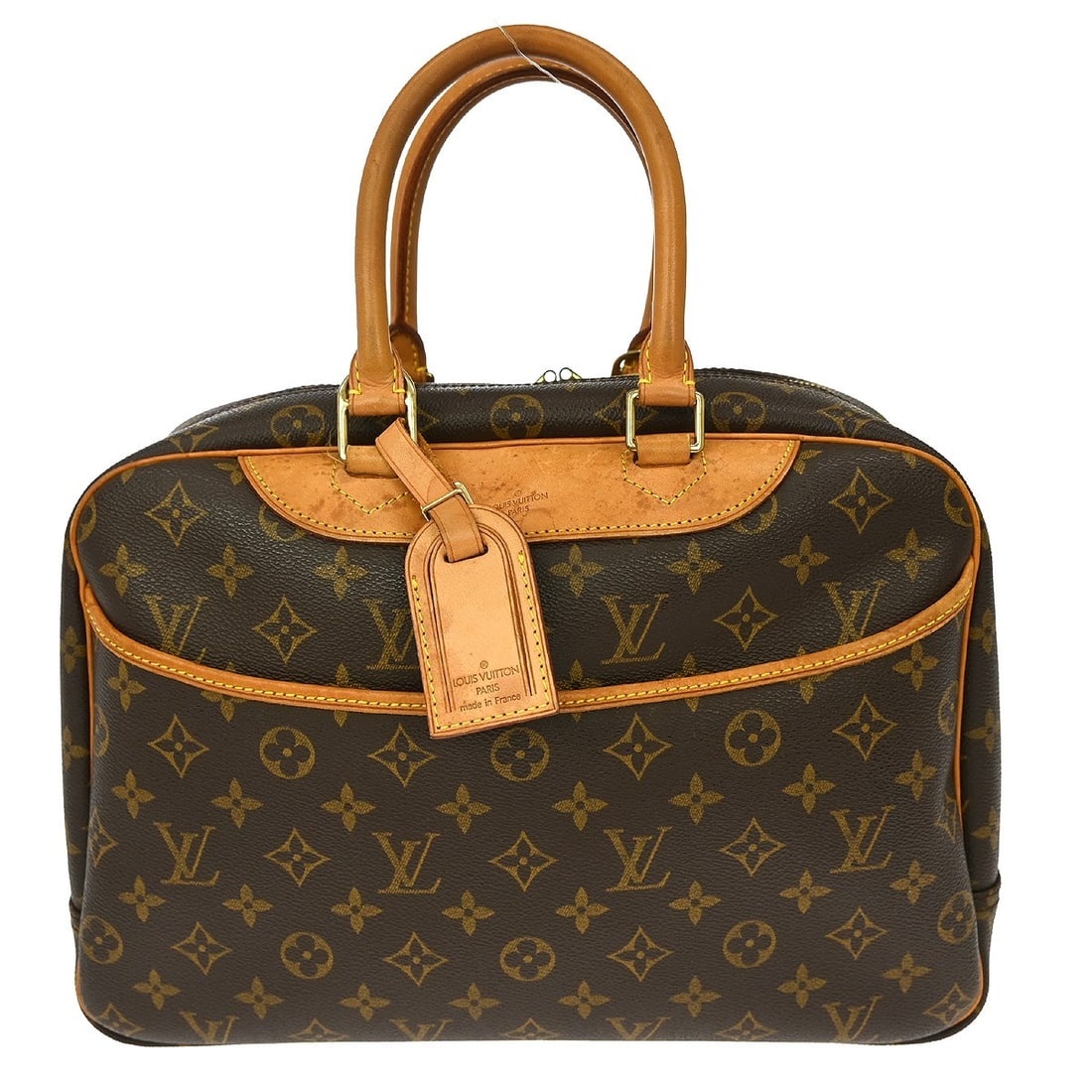 Louis Vuitton Deauville Monogram Canvas Bowling Bag M42270: Louis Vuitton Deauville Monogram Canvas Bowling Bag M42270 This is a vintage Louis Vuitton Deauville Bowling Handbag in the classic Monogram Canvas Leather. The bag features a zip closure, double beig