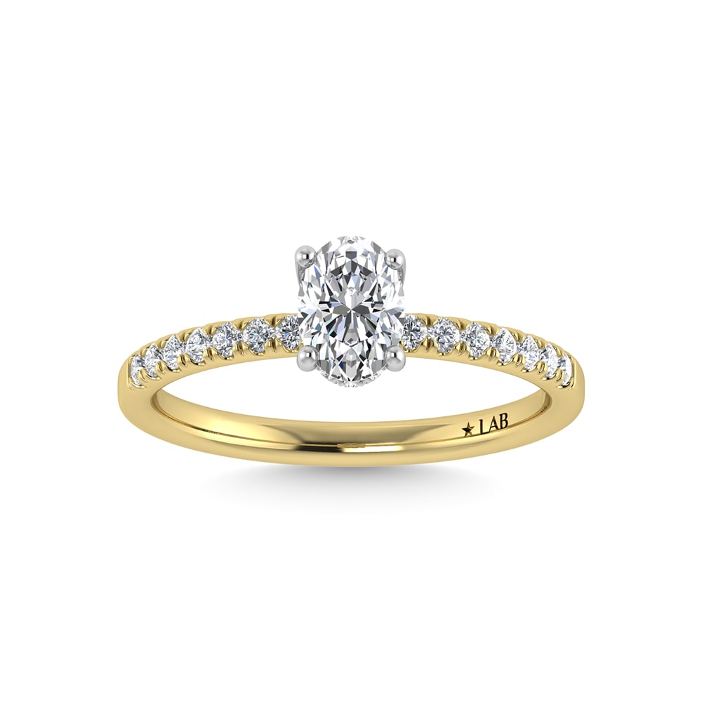 14K Yellow Gold Lab Grown Diamond 1 7/8 Ct.Tw. IGI Certified Oval Shape Hidden Halo Engagement Ring: 14K Yellow Gold Lab Grown Diamond 1 7/8 Ct.Tw. IGI Certified Oval Shape Hidden Halo Engagement Ring (IGI Certified Center 1 1/2ct) Discover subtle brilliance and modern elegance with our Hidden Halo D