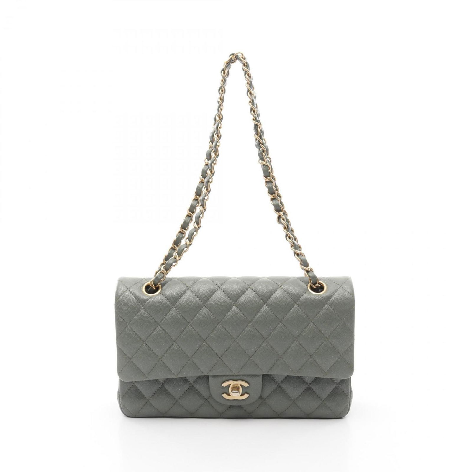 Chanel Timeless Green Leather Handbag 16cm x 25cm: Chanel Timeless Green Leather Handbag 16cm x 25cm This Chanel Timeless handbag features a green leather exterior with a classic silhouette. Designed for women, it is crafted in France and showcases me